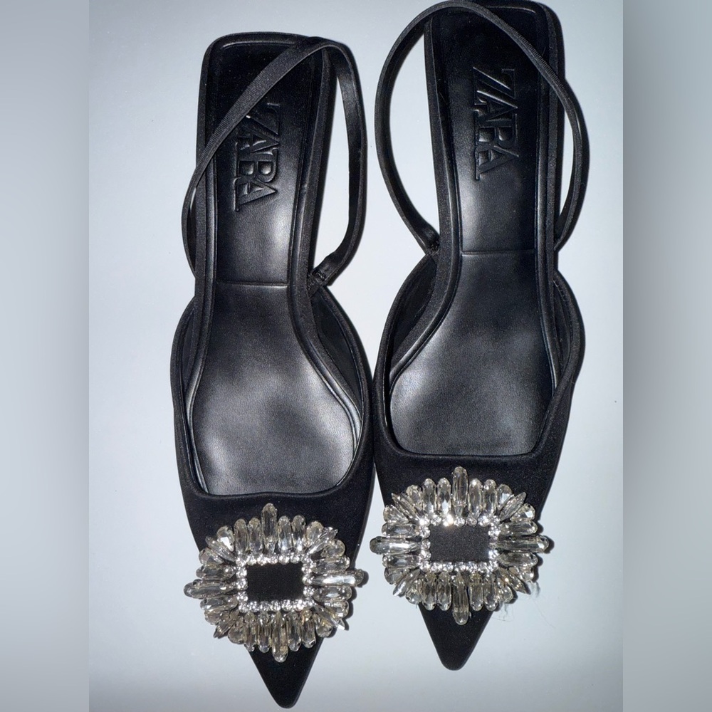 ZARA Black Kitten Jewel Heels